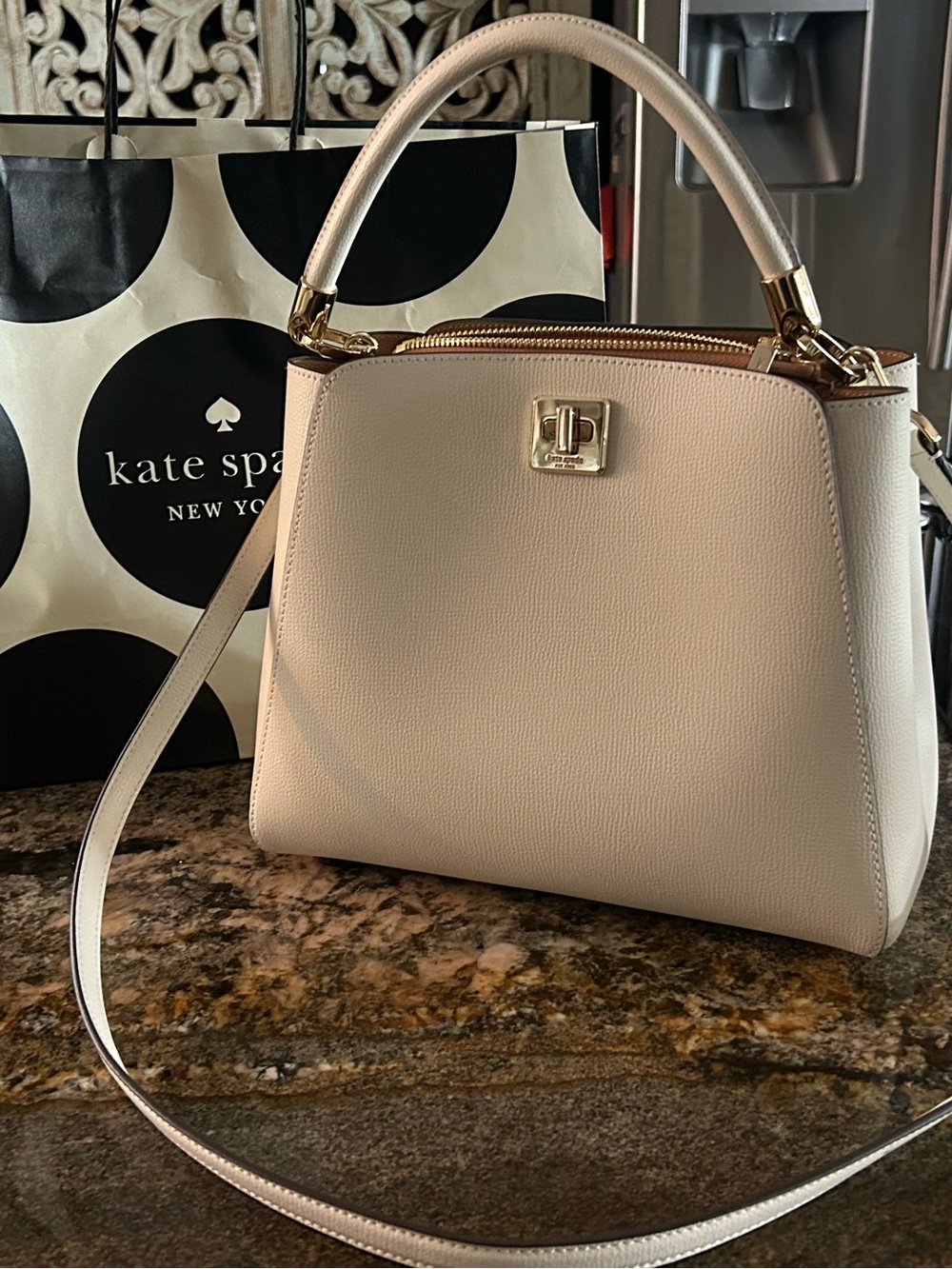 kate spade Pebbled Leather Top-Handle Satchel in Light Pink-Cream